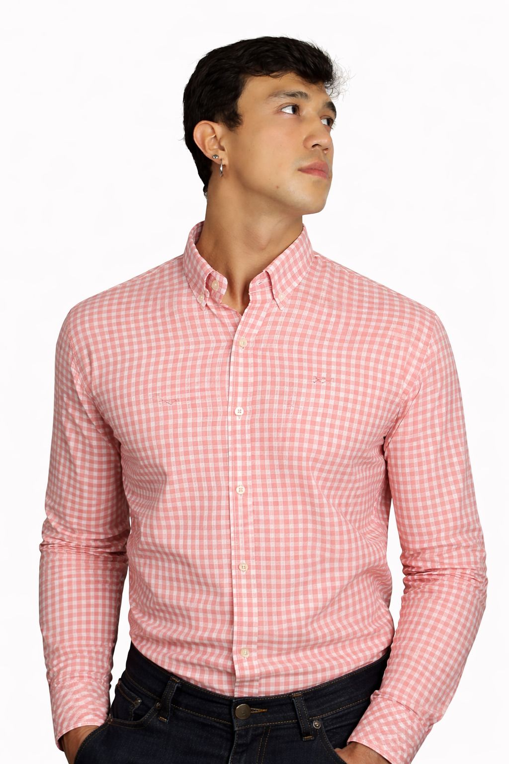 CAMISA HOMBRE CUADRO ROSADO LINO