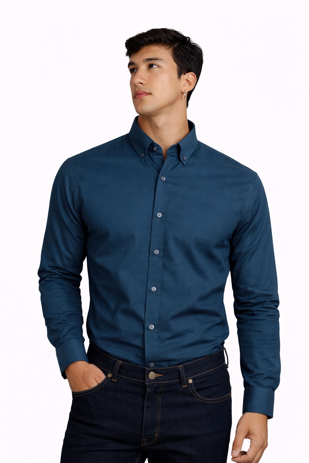 Camisa Hombre Azul Petróleo Manga Larga | Algodón
