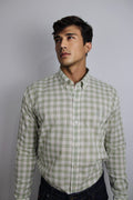 CAMISA HOMBRE CUADROS VERDE CON BLANCO LINO