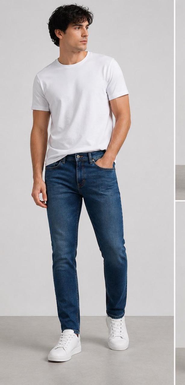 JEAN HOMBRE SLIM FIT AZUL MEDIO BOTA RECTA ALGODÓN CASUAL