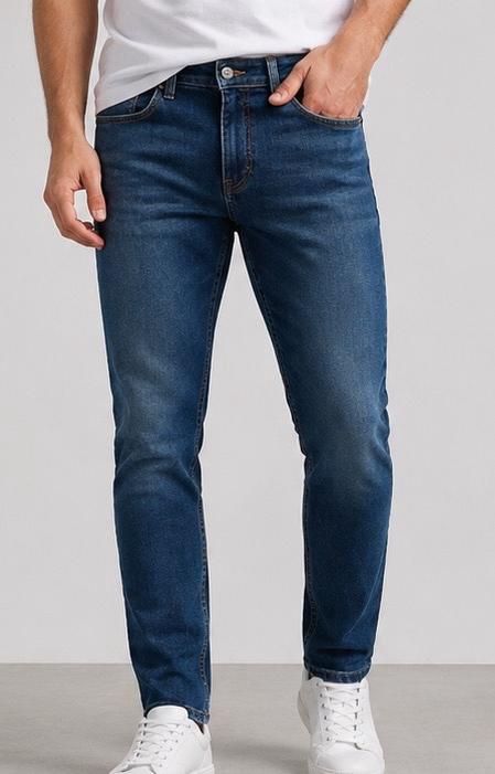 JEAN HOMBRE SLIM FIT AZUL MEDIO BOTA RECTA ALGODÓN CASUAL_2