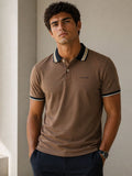 Polo Hombre Café Tela Waffle con Textura y Diseño en el Cuello Algodón