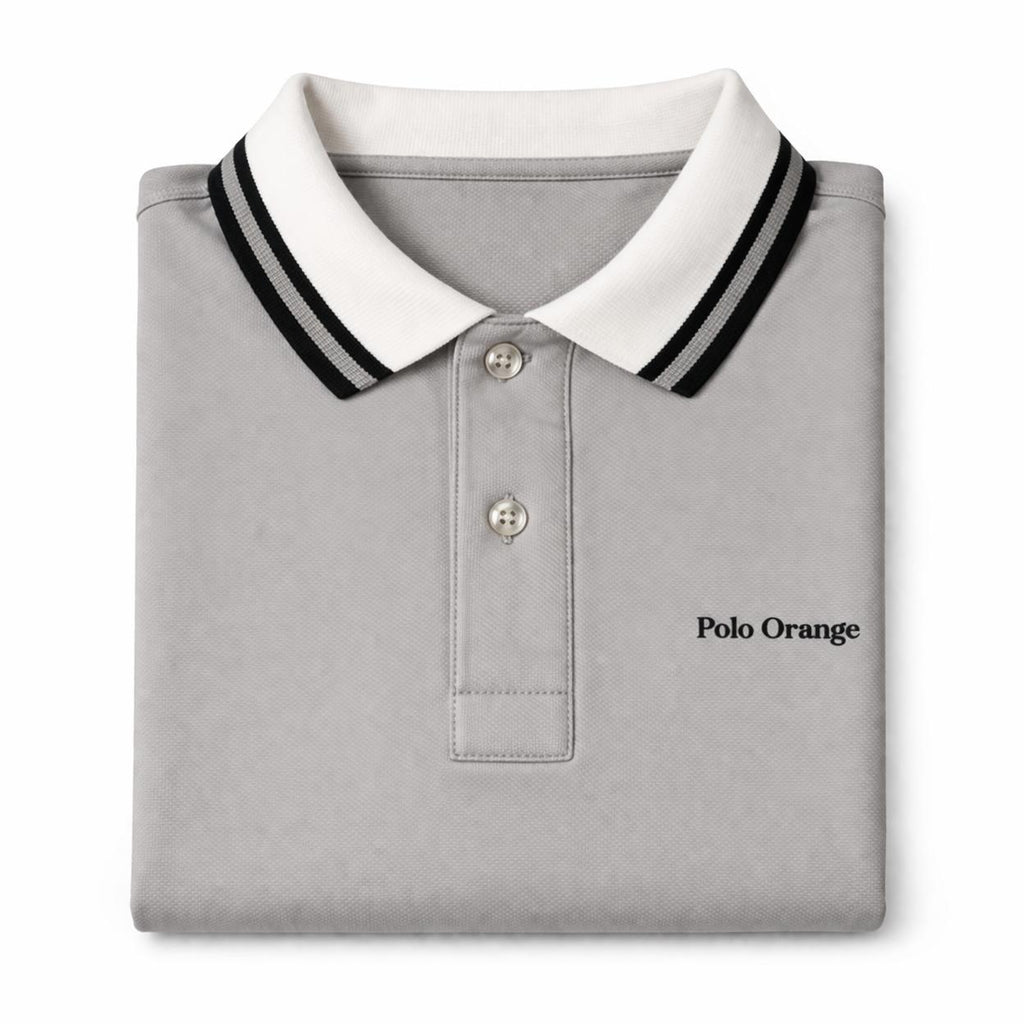 Polo Hombre Gris Claro Diseño en Cuello y Mangas Algodón Premium