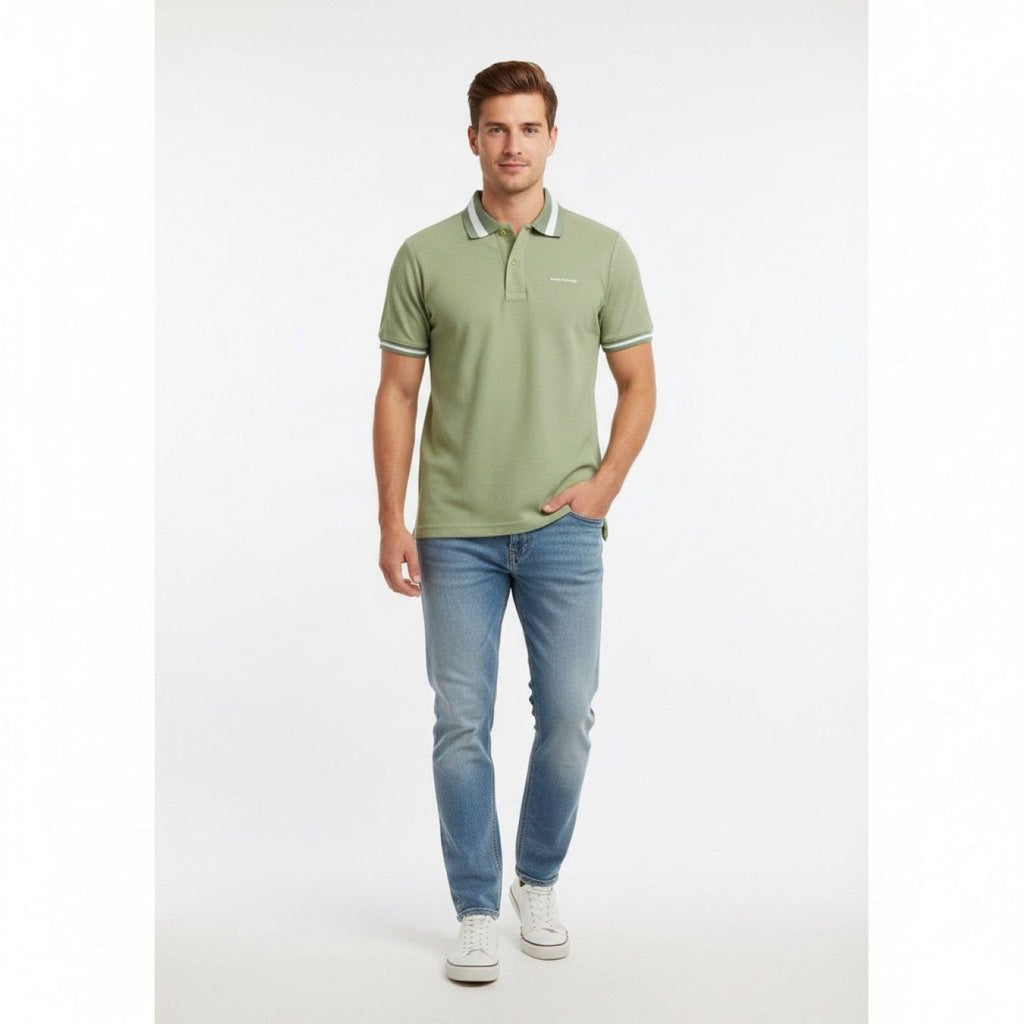 Polo Hombre Verde Oliva Cuello Bordado Algodón Pima Peruano