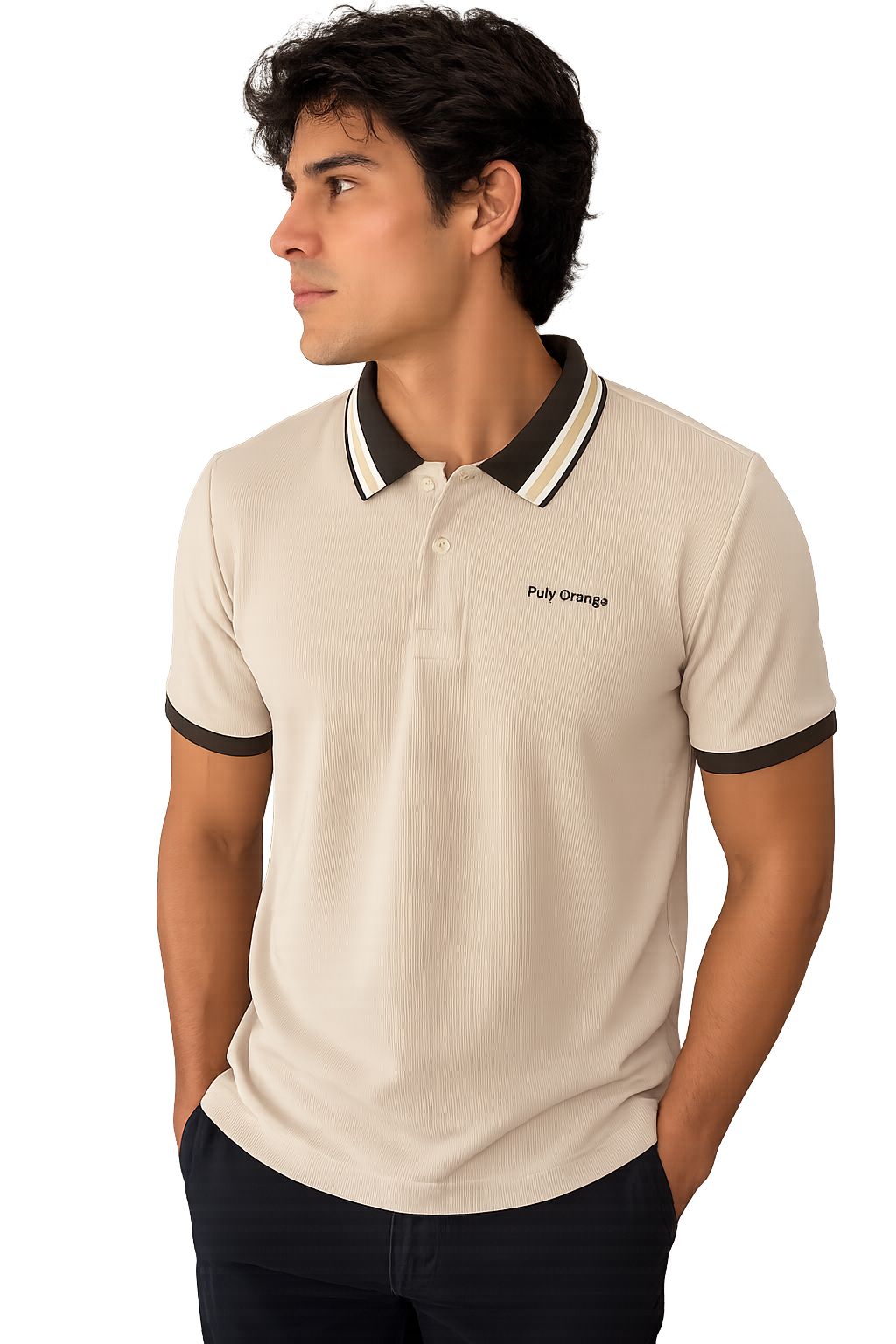 Polo Hombre Capuchino Diseño en Cuello y Mangas | Algodón Premium