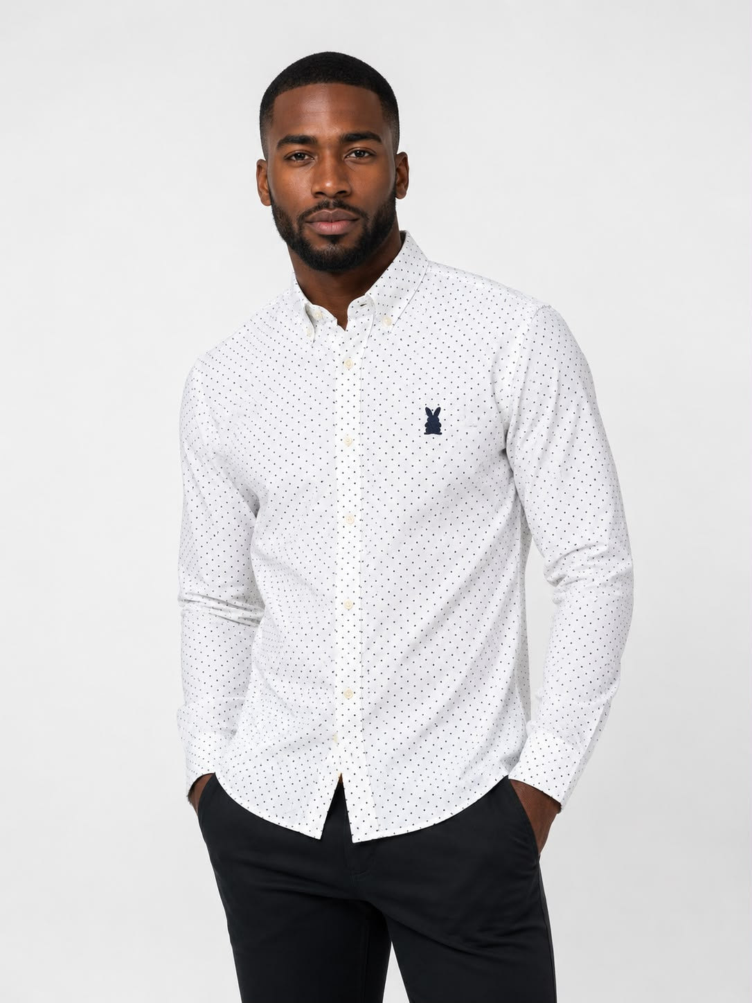 Camisa Hombre Blanco con Puntos Negros | Algodón