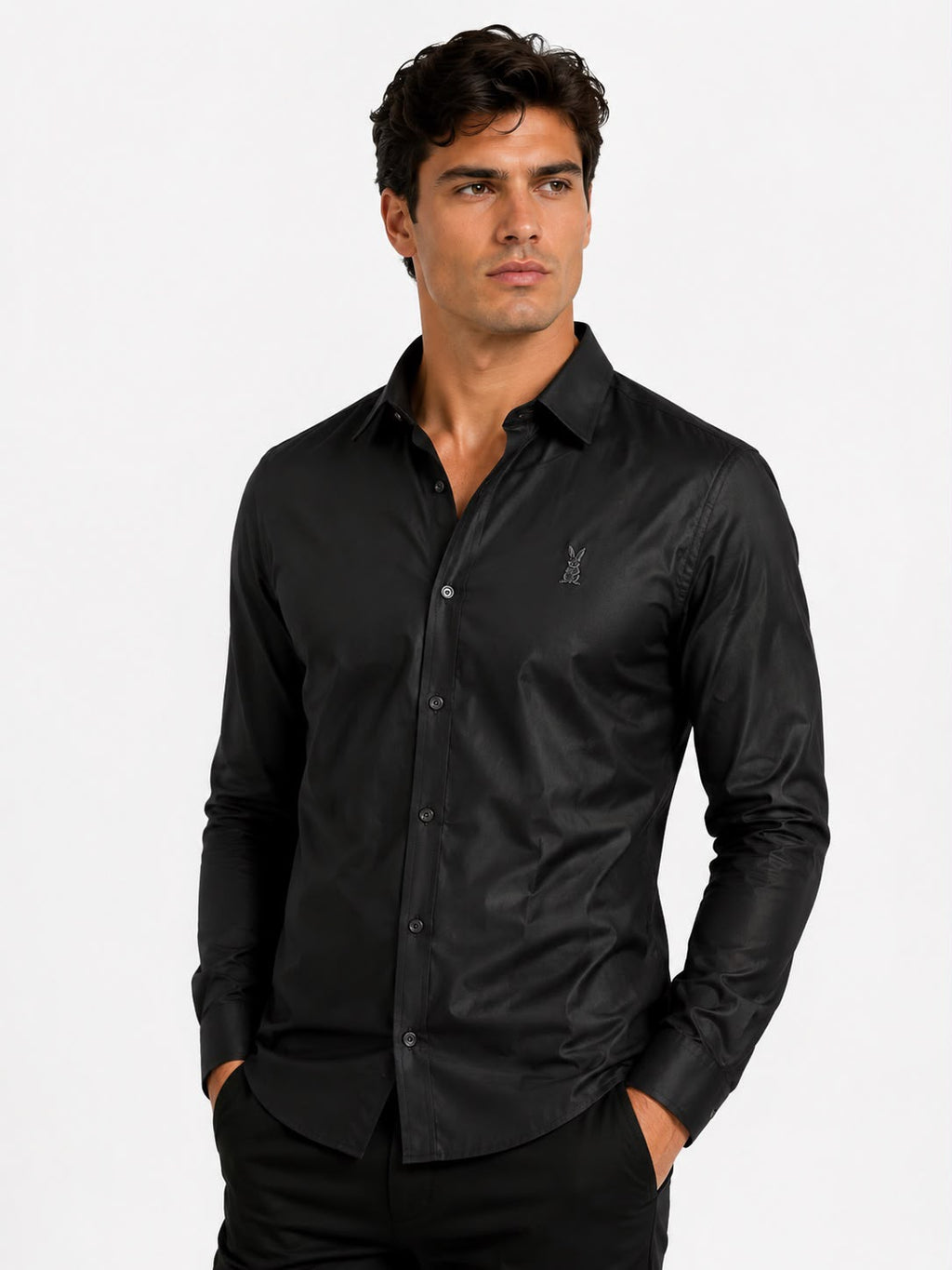 Camisa Hombre Negra Azabache | Tela Mercerizada