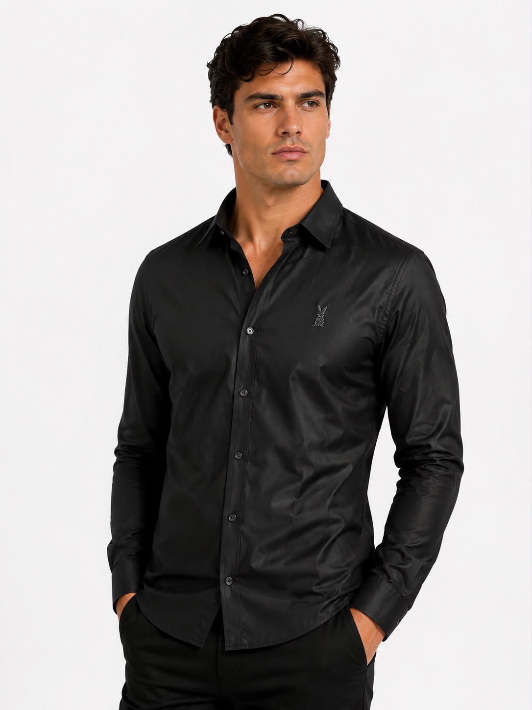 Camisa Hombre Negra Azabache | Tela Mercerizada