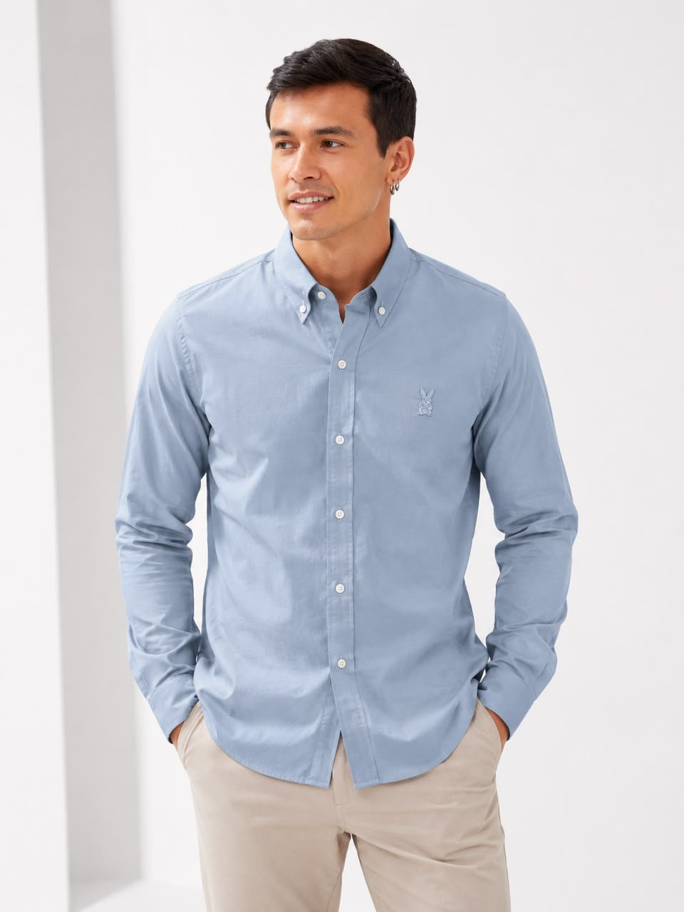 Camisa Hombre Gris Clara Manga Larga en Algodón
