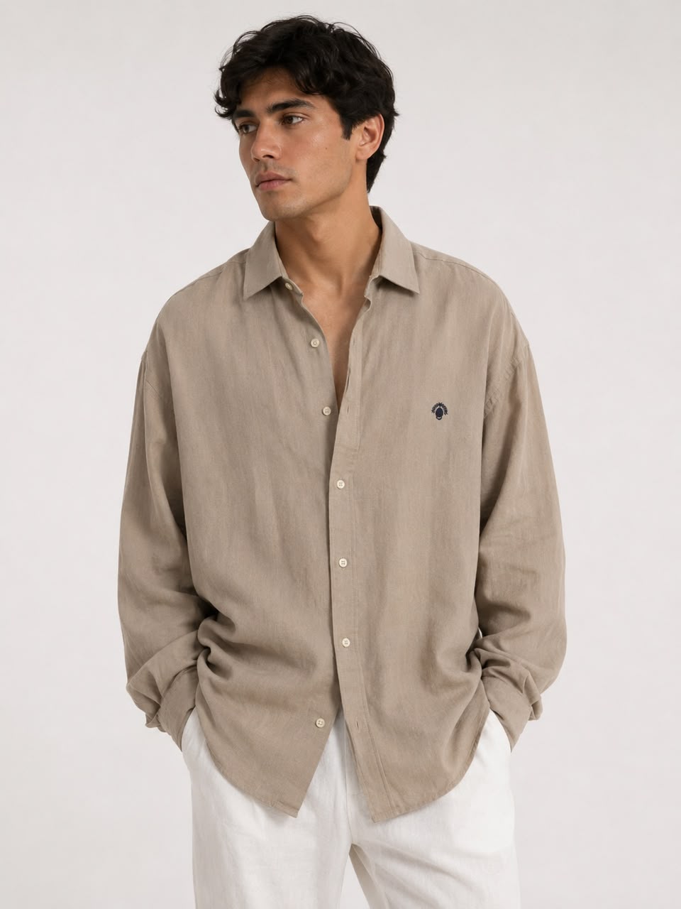 Camisa Hombre Oversize Café – Lino Premium