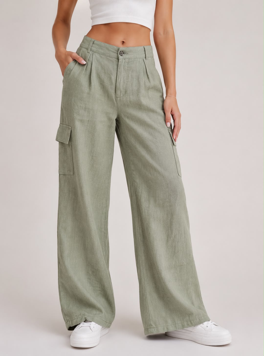Pantalón Mujer Verde Salvia en Lino