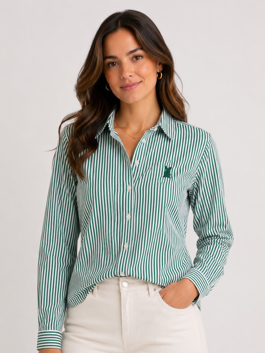 Camisa Mujer Raya Verde
