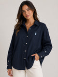 CAMISA MUJER OVERSIZE AZUL NAVY LINO