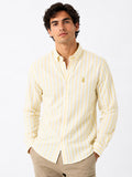 Camisa Hombre Raya Amarilla Gruesa Algodón