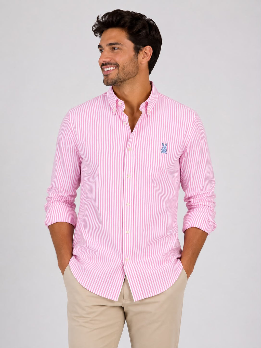 CAMISA HOMBRE MANGA LARGA ROSADA CLARA ALGODON