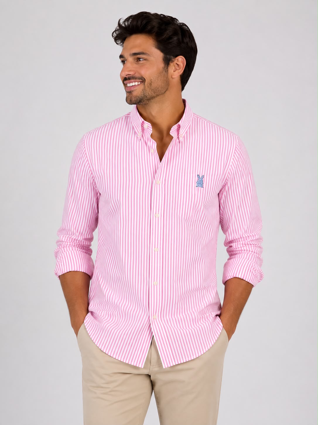 CAMISA HOMBRE MANGA LARGA ROSADA CLARA ALGODON