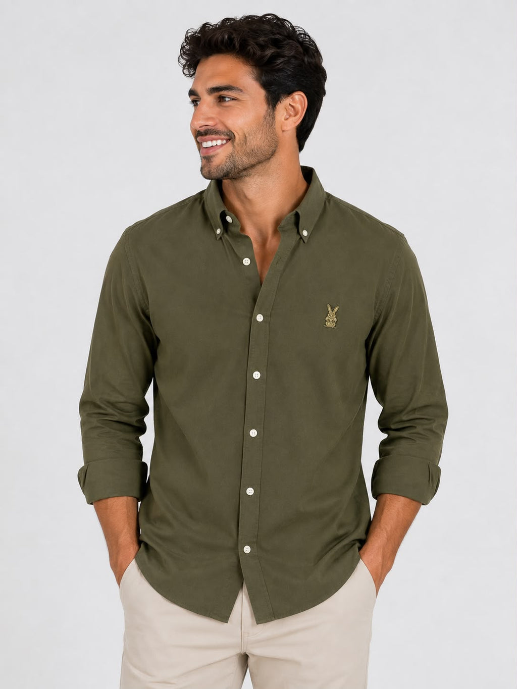 CAMISA HOMBRE  VERDE MILITAR ALGODON