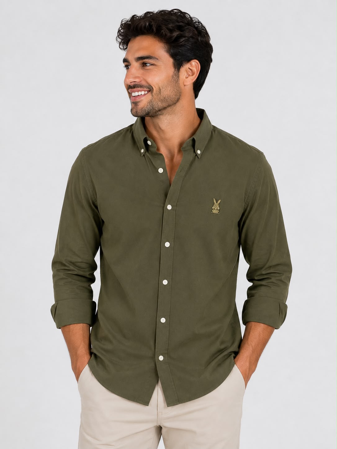 CAMISA HOMBRE  VERDE MILITAR ALGODON