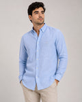 CAMISA HOMBRE MANGA LARGA AZUL CLARO LINO