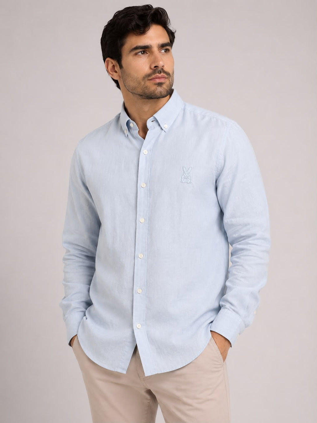 Camisa Hombre Azul Pastel Manga Larga | Algodón