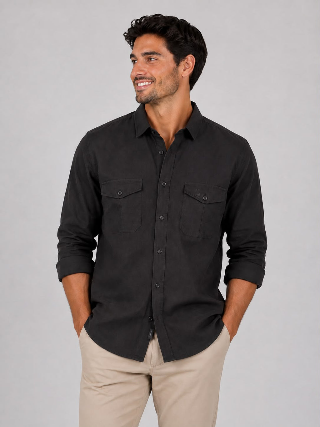 CAMISA HOMBRE CON BOLSILLO Y TAPA EN ALGODON