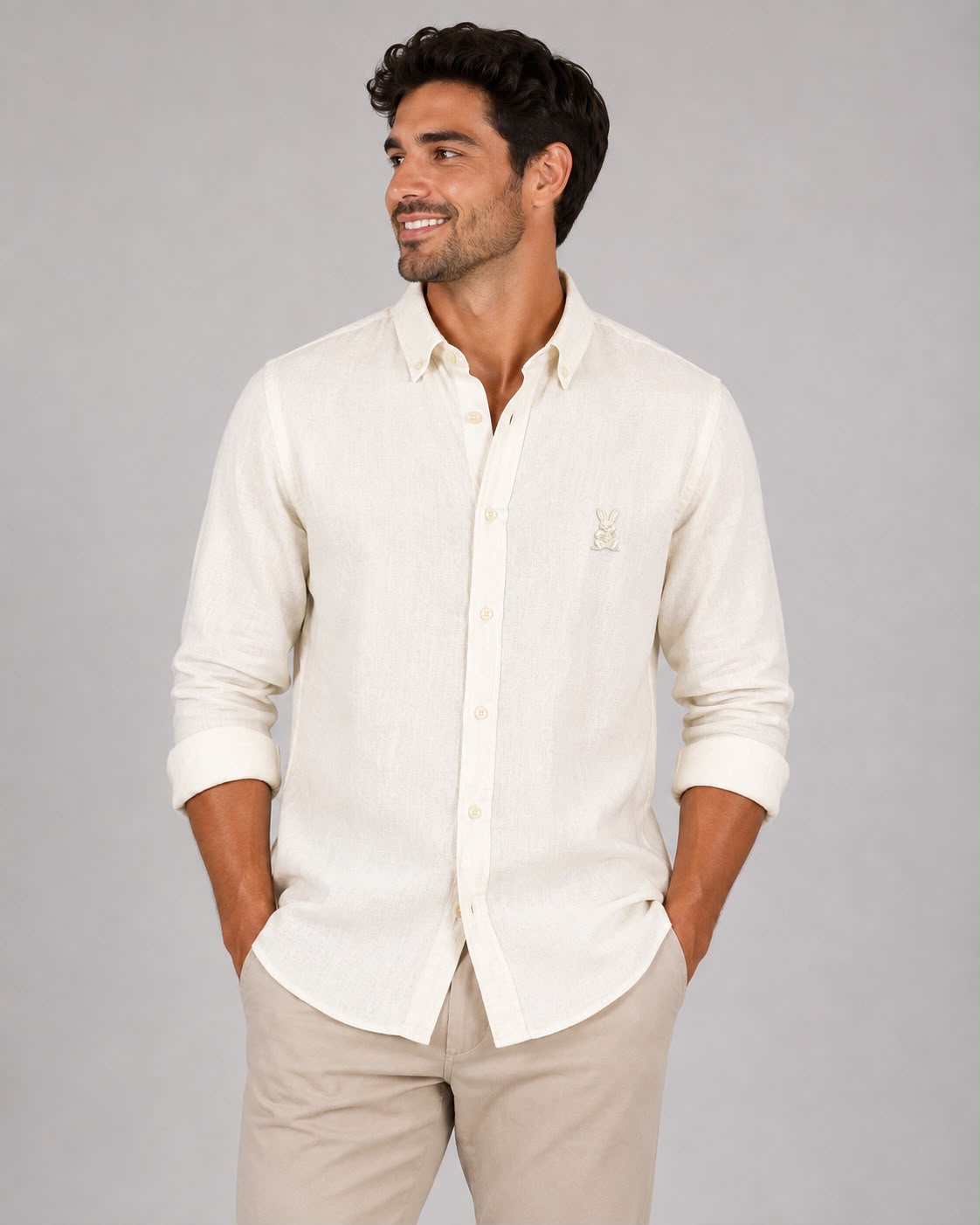CAMISA HOMBRE MANGA LARGA HUESO LINO