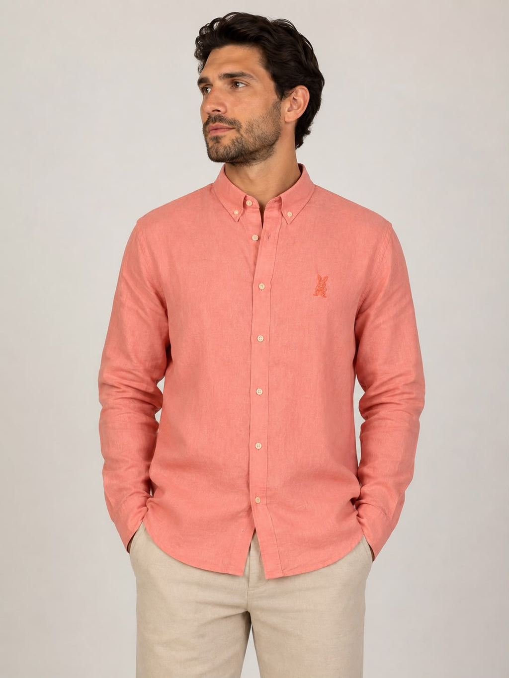 CAMISA HOMBRE SALMÓN LINO