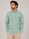 CAMISA HOMBRE RAYA VERDE JADE LÍNEA DELGADA EN ALGODÓN