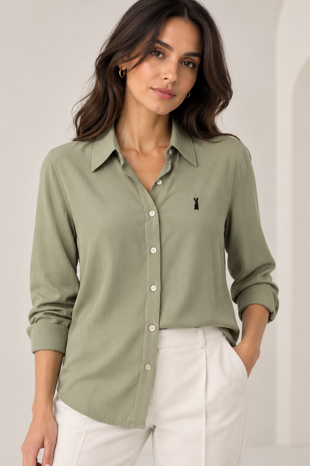 Camisa Mujer Verde Oliva en Viscosa – Corte Clásico