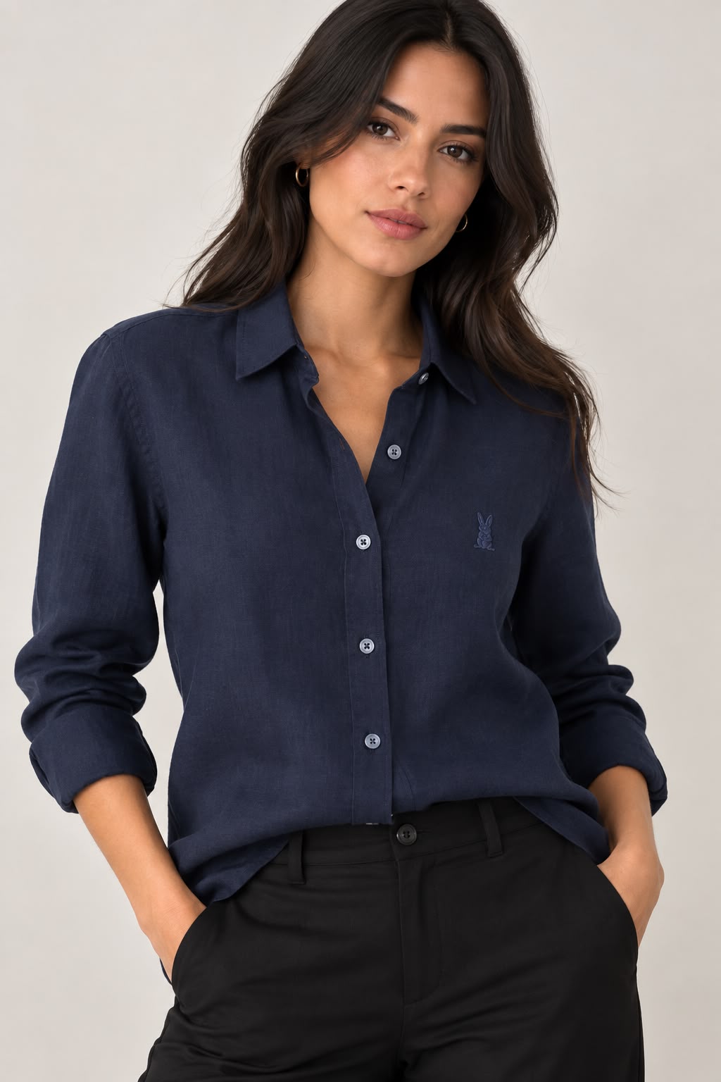 Camisa Mujer Azul Navy en Lino – Corte Clásico
