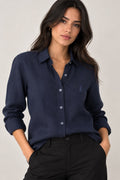 Camisa Mujer Azul Navy en Lino – Corte Clásico