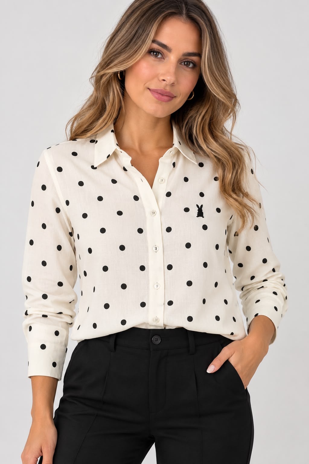 Camisa Mujer Estampado Pepas en Lino – Corte Clásico