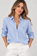 Camisa Mujer Azul Pastel en Lino – Corte Clásico