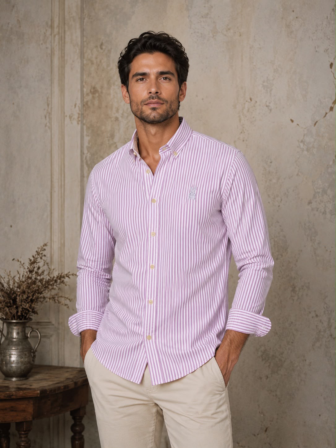 Camisa Hombre Raya Lila Claro | Algodón