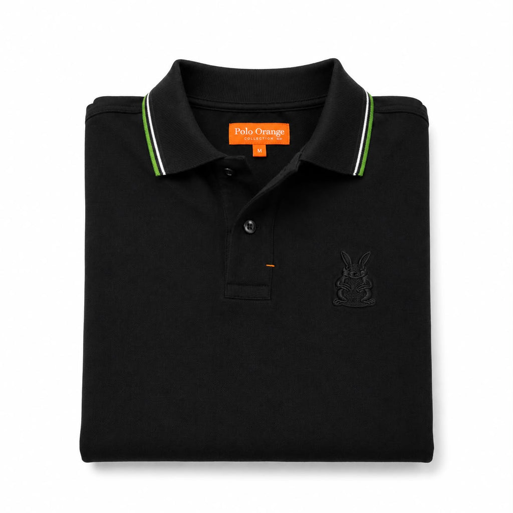 Polo Hombre Negro – Cuello con Línea Verde | Algodón Pima Peruano