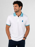 POLO HOMBRE BLANCO CON CUELLO TEJIDO COMBINADO ALGODON PREMIUM