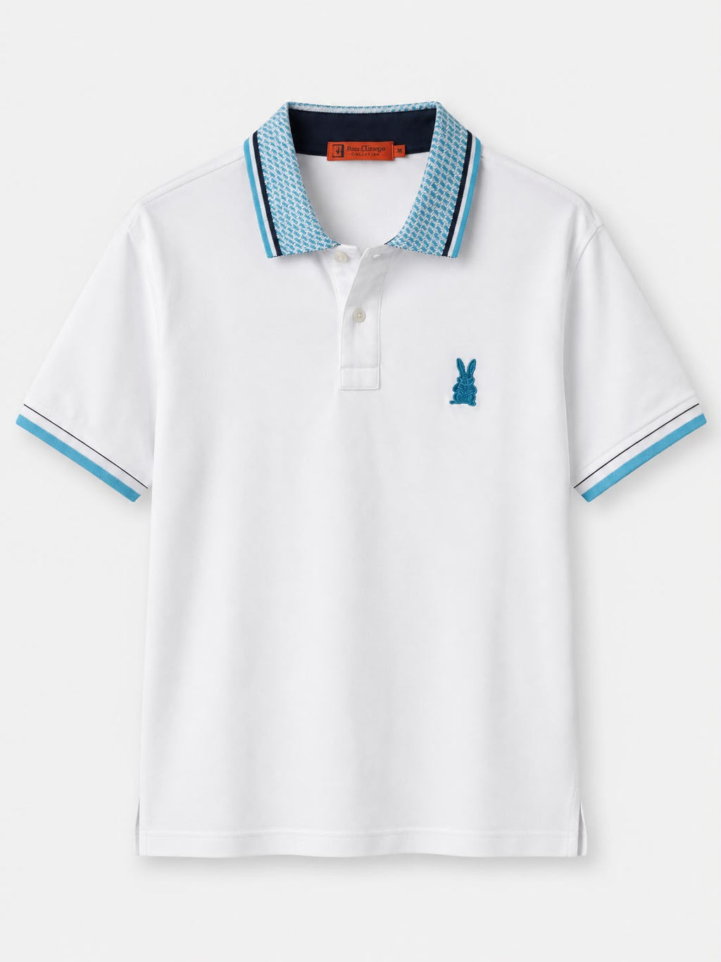 POLO HOMBRE BLANCO CON CUELLO TEJIDO COMBINADO ALGODON PREMIUM