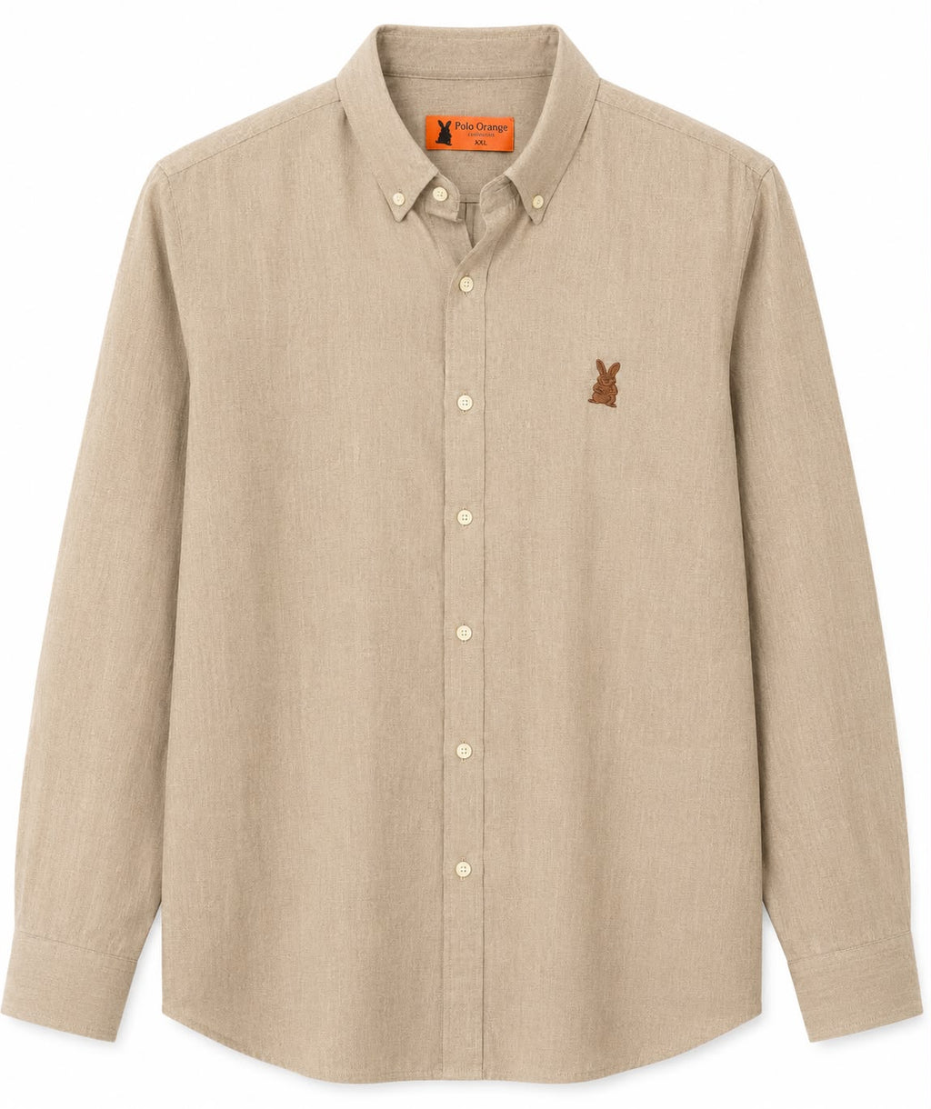 Camisa Hombre Manga Larga Beige en Lino