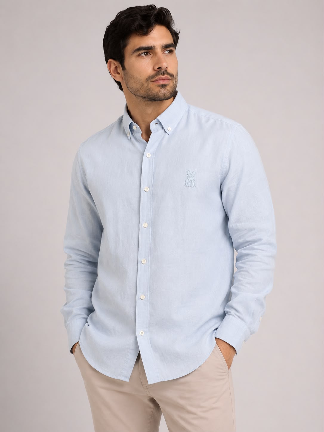 CAMISA HOMBRE MANGA LARGA AZUL CLARO LINO