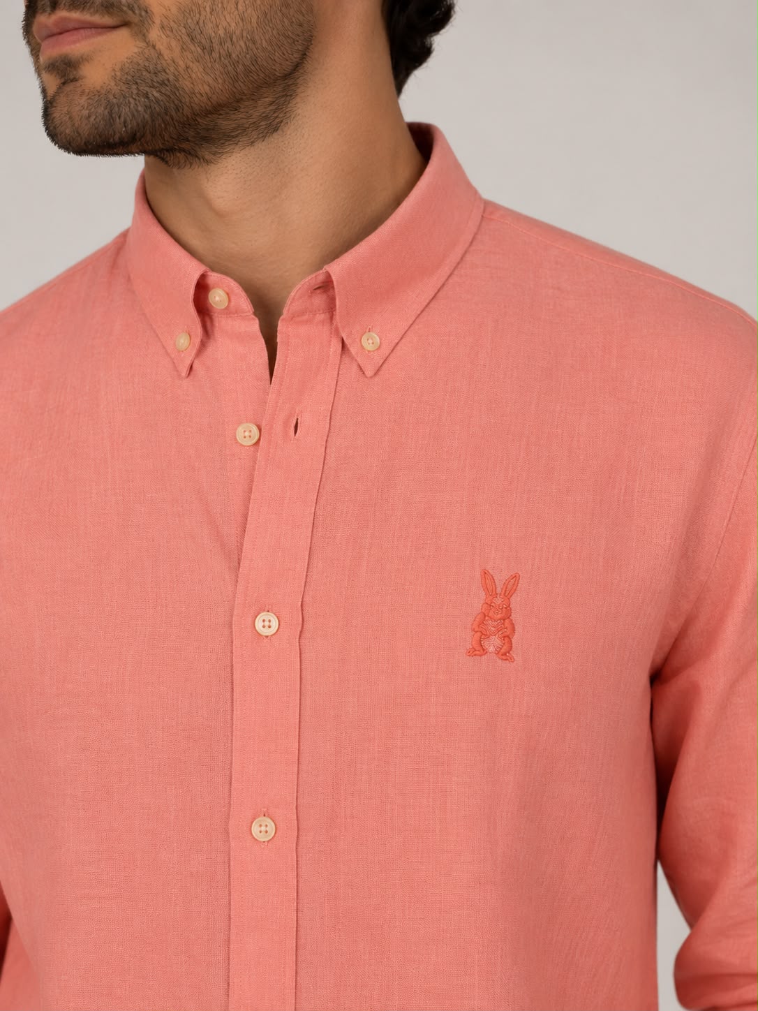 CAMISA HOMBRE SALMÓN LINO