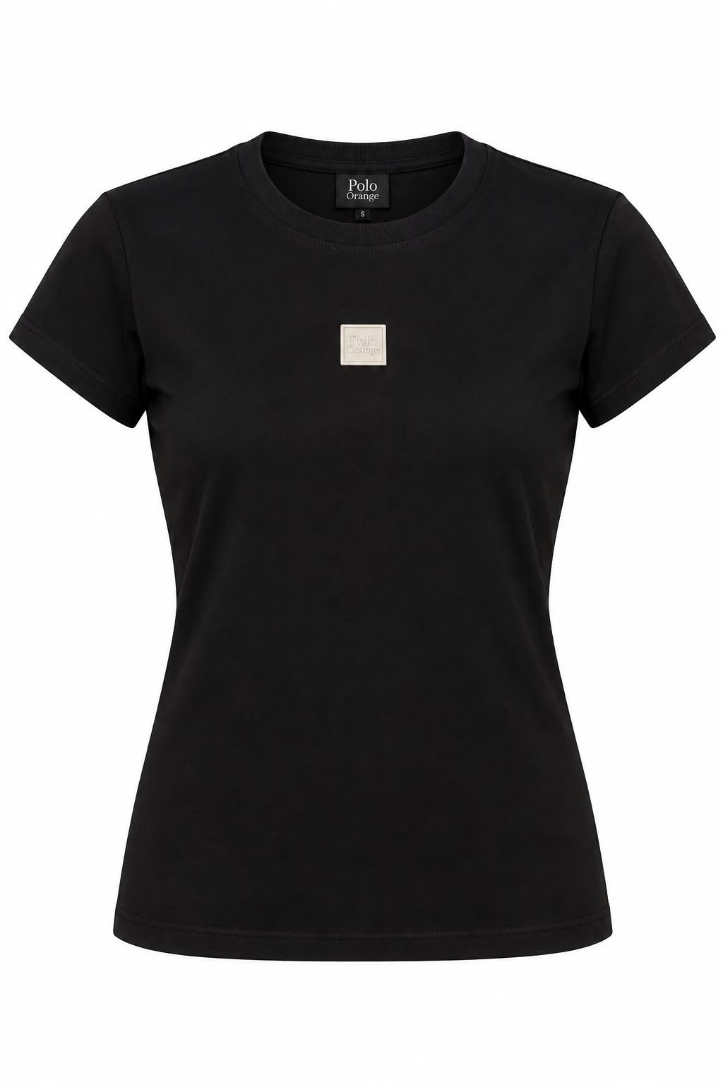 Camiseta para Mujer Negra en Algodón con Logo en Rubber