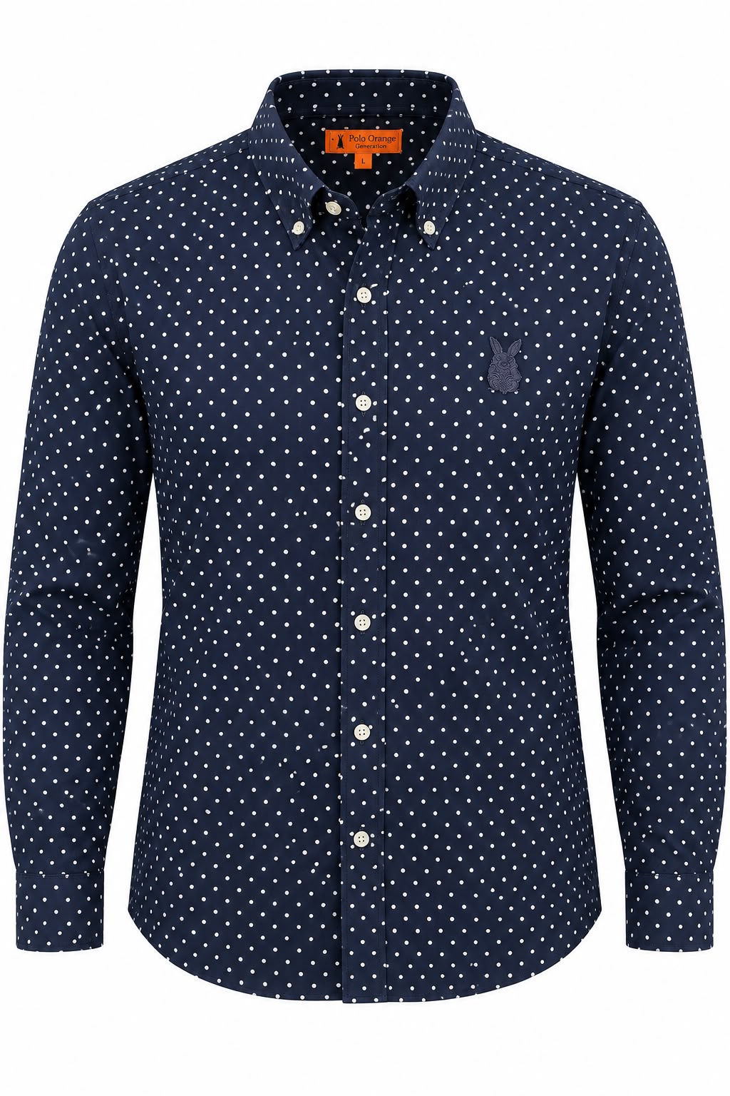 Camisa Hombre Azul con Pepitas Blancas Manga Larga en Algodón
