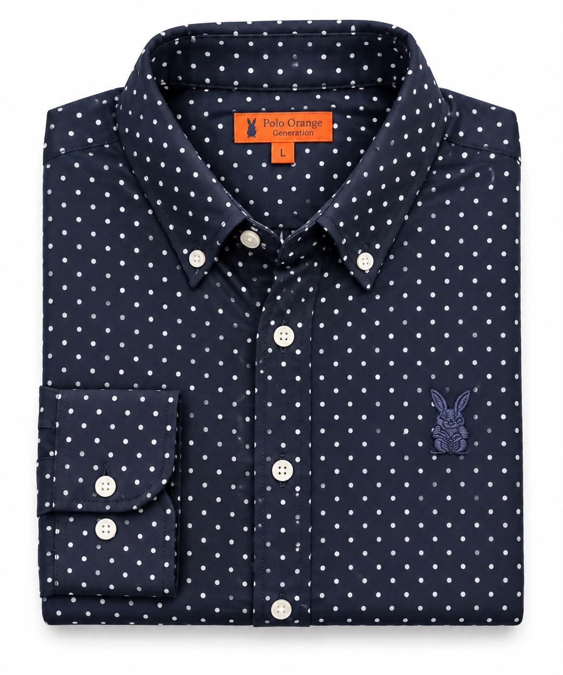 Camisa Hombre Azul con Pepitas Blancas Manga Larga en Algodón
