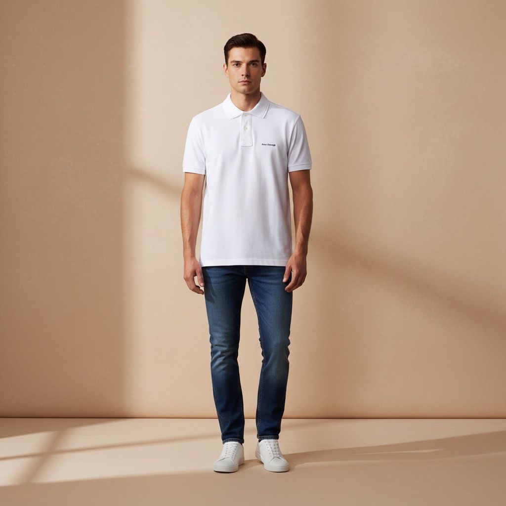 Polo Hombre Blanco Óptico Cuello Unicolor con Diseño en el Borde Algodón Pima Peruano