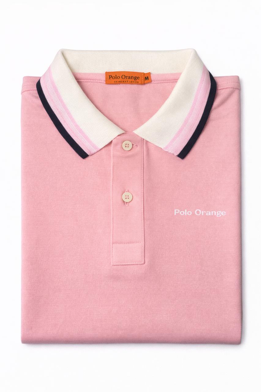 Polo Hombre Rosado Pálido Diseño en Cuello y Mangas Algodón Pima Peruano