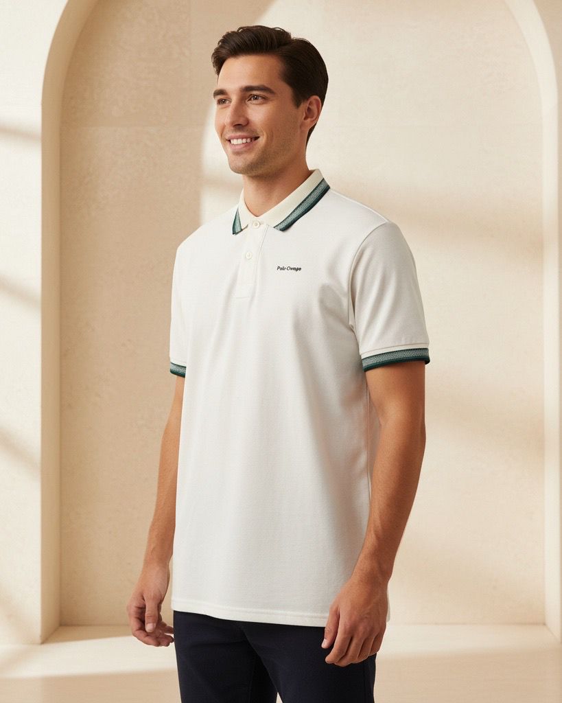 Polo Hombre Crema Claro Diseño en Cuello y Puños | Algodón Pima Peruano