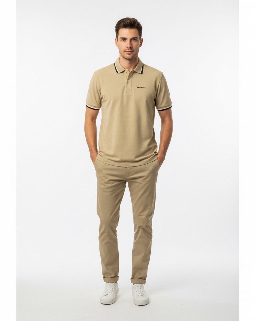 Polo Hombre Café Claro Diseño en Mangas y Cuello Algodón Pima Peruano