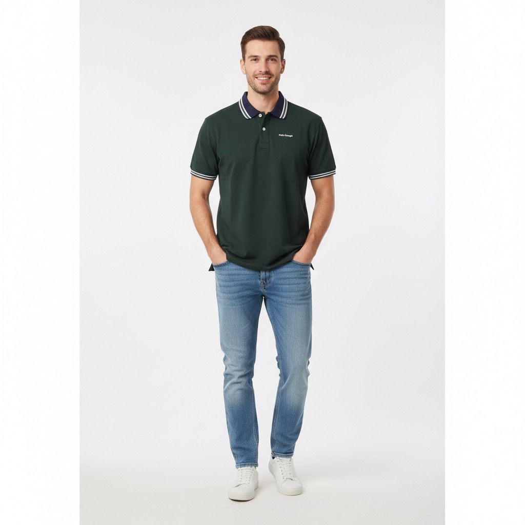Polo Hombre Verde Pino Algodón Premium