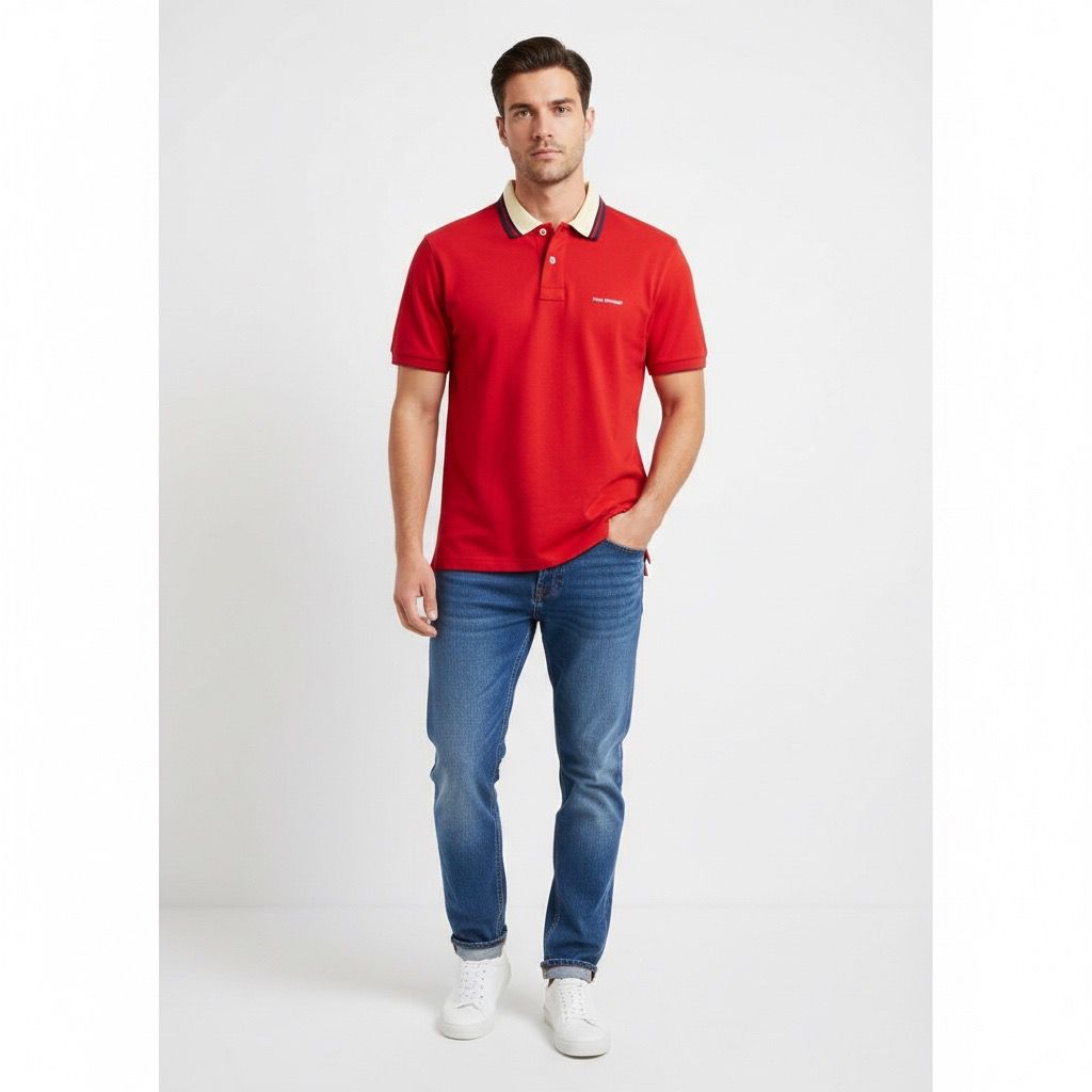 Polo Hombre Rojo Marlboro Diseño en el Cuello Algodón Premium