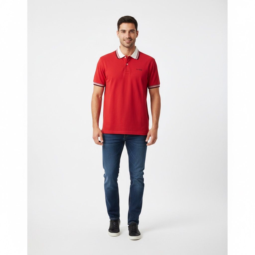 Polo Hombre Rojo Marlboro con Diseño en Cuello y Puños | Algodón Pima